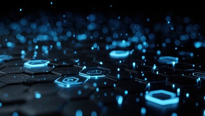 Abstract digital honeycomb grid with glowing particles