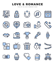 Set of 25 Love & Romance Two Color Icons Pack.