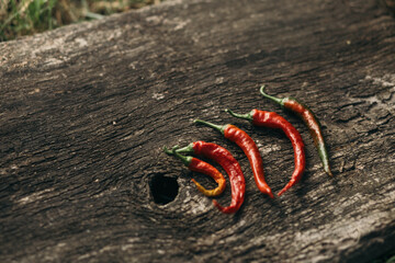 red hot chili peppers on wood