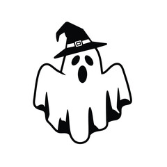 Ghost wearing witch hat icon halloween