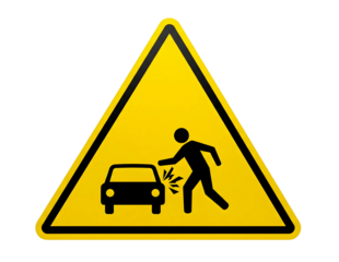 Warning sign for pedestrian crossing a road isolated on transparent background