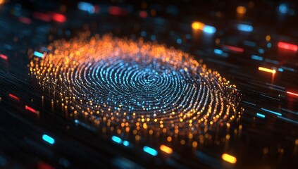 Abstract fingerprint, glowing points, digital lines