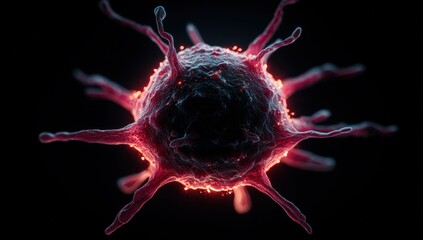 Close-up view of a virus or cell structure.  Vibrant colors