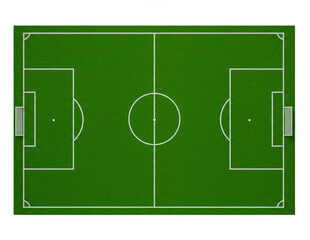 Top view of a green soccer field with white markings isolated on transparent background