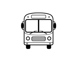 Black and white sketch of a passenger bus isolated on transparent background