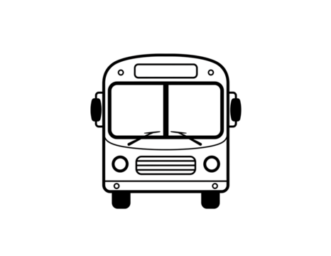 Black and white sketch of a passenger bus isolated on transparent background