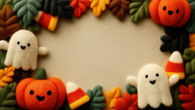 Cute felt Halloween characters frame