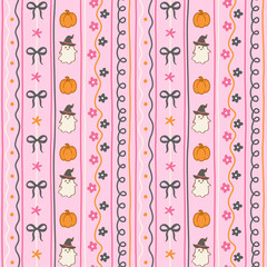Pink Halloween Stripes Seamless Pattern, Pink Halloween Pumpkin Boo Digital Paper, Halloween Background, Halloween Wallpaper