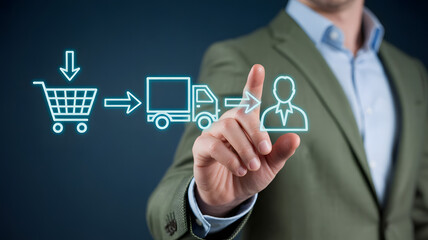 Businessman touching delivery process concept, representing customer experience