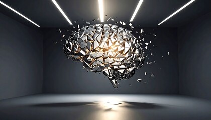Brain Fragmentation Concept with Shattered Pieces in Dark Room