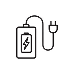 Vector Outline Icon of Battery with Charger for Renewable Energy