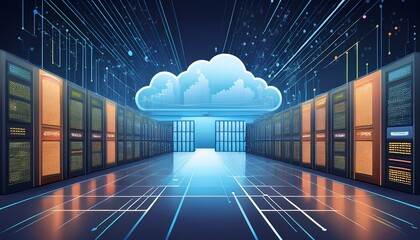 modern data center with cloud technology and analytics visualization