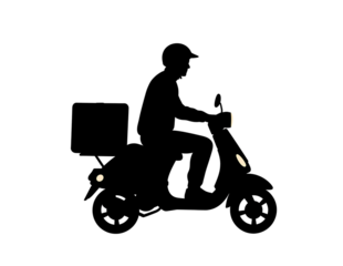 Silhouette of a delivery person on a scooter isolated on transparent background