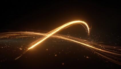 Golden light trails on black background