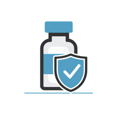 Vaccine vial and shield icon symbol of protection against disease