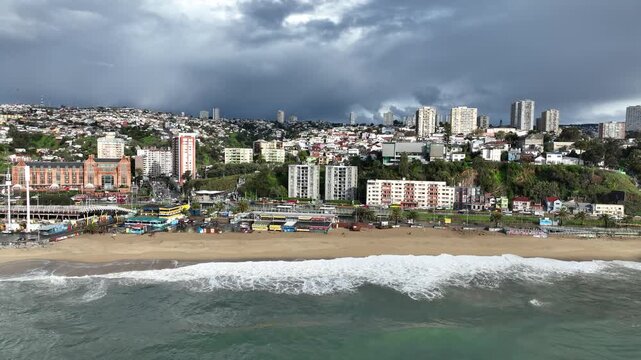 Vina del Mar in Chile with a rainbow. Beautiful aerial image of the coastline.