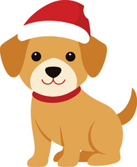 Cute Puppy Wearing Santa Hat Christmas Holiday Season Vector Illustration