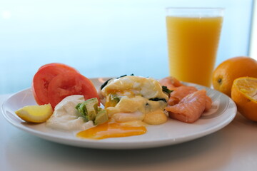 Eggs on a plate on a white background