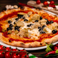 Traditional Neapolitan Pizza Napoletana olives artishok