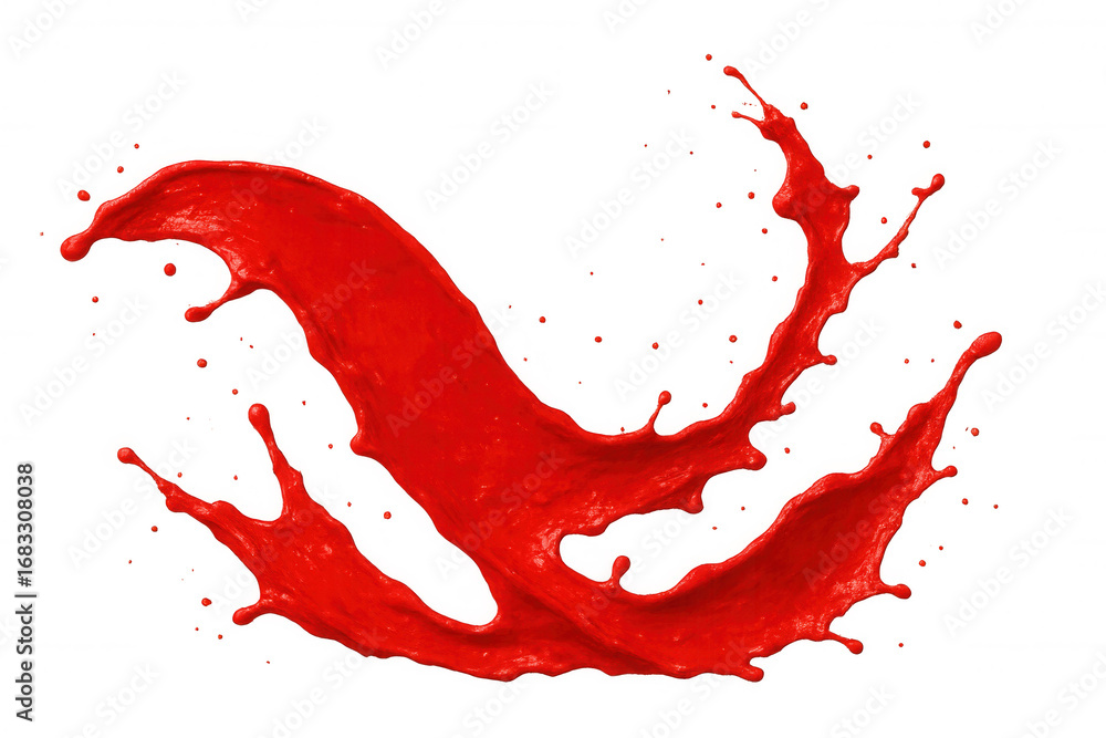 Poster vivid red paint splashing dynamically against a transparent background, creating a vibrant and energ