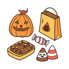 Fototapeta premium Halloween Candy and Pumpkin Clipart – Cute Trick or Treat Sticker Set