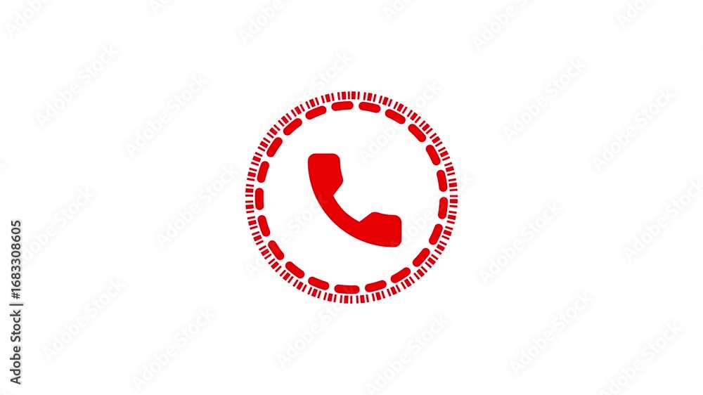 Poster red phone icon with animated dialing effect isolated on white background