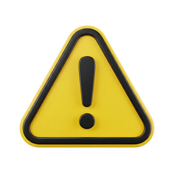 3d warning sign with exclamation mark isolated on transparent background