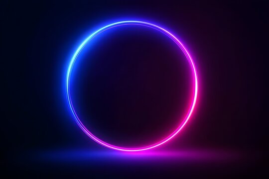 Neon light effect with a glowing circular frame on a dark background. The blue and pink neon glow forms the shape of an empty ring,