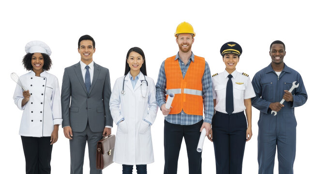 Diverse Construction Professionals Mechanic. Pilot pilot Mechanic Worker Businessman Doctor businessman Chef
