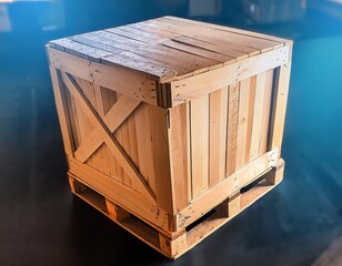 sturdy wooden crate on pallet for shipping and logistics transportation needs