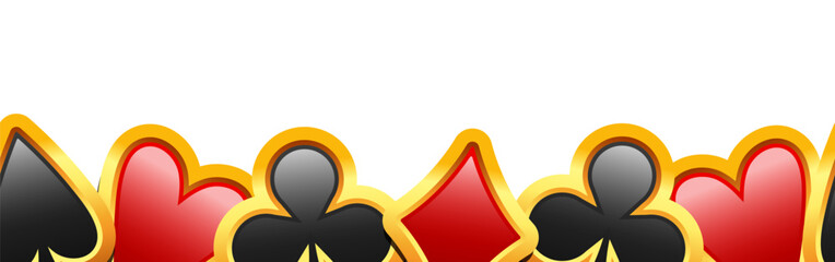 Fototapeta premium Card suit seamless border. 3D card suit in a gold frame. Vector illustration