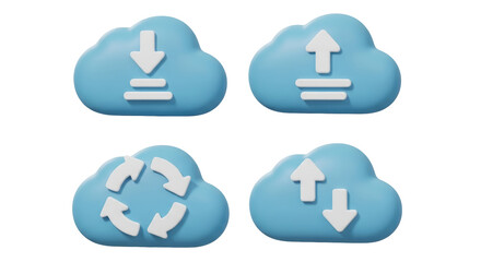 Isolated Cloud Upload Download Sync Icons