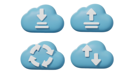 Isolated Cloud Upload Download Sync Icons