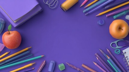 Playful back to school background with green chalkboard, hand-drawn education doodles, colorful stationery supplies, creative learning elements, and classroom study theme illustration