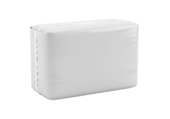 Blank white rectangular plastic package for hygiene products like diapers or napkins isolated on a transparent background for mockup