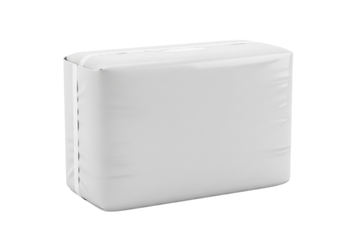 Blank white rectangular plastic package for hygiene products like diapers or napkins isolated on a transparent background for mockup