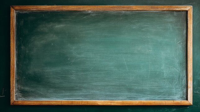 Close up of empty green classroom chalkboard with copy space for education, learning, and back to school concepts