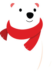 Cute Cartoon Polar Bear Wearing a Red Scarf on a Blue Background