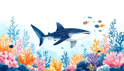 Obraz premium Majestic whale shark gracefully swimming underwater in a vibrant ocean.