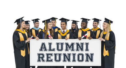 Graduates Banner. graduates alumni Alumni Holding Banner reunion Reunion students graduation