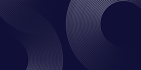 Abstract blue glowing geometric lines on dark blue background. Modern shiny blue circle lines pattern. Futuristic technology concept. Suit for cover, poster, banner, brochure, header, website