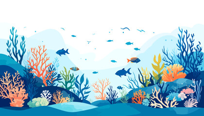 Fototapeta premium Vibrant Underwater Coral Reef with Colorful Fish and Sea Plants.