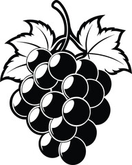 A vibrant vector illustration of a fresh bunch of grapes on a vine with lush green leaves