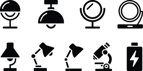 Obraz premium Collection of eight black and white icons representing various objects and devices
