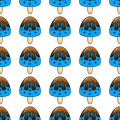 Seamless blue ice cream with chocolate drizzle pattern