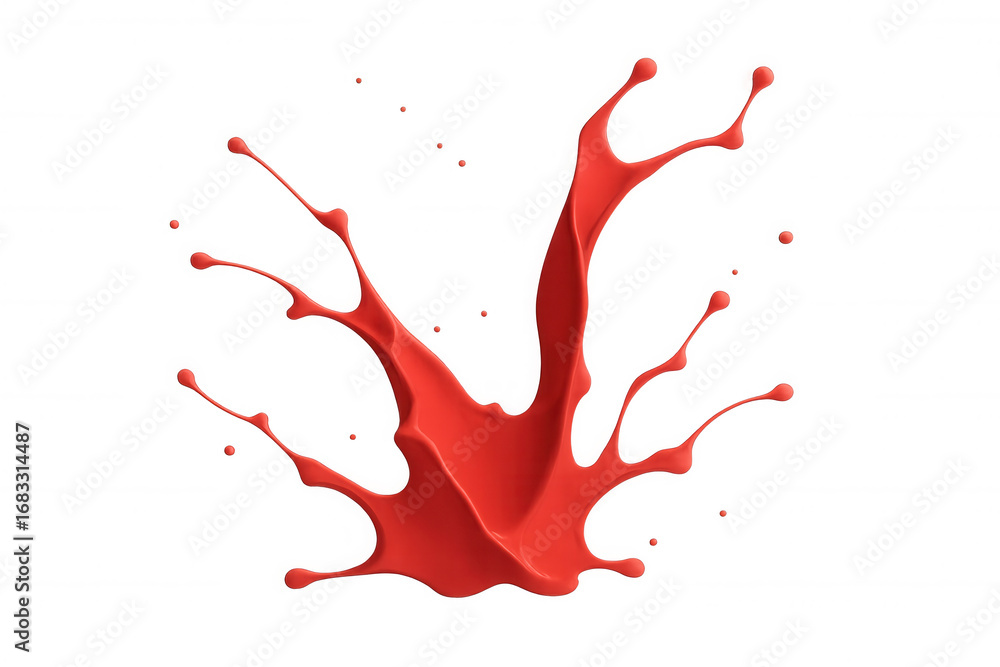 Poster dynamic splash of red paint, isolated on transparent background, creating a vibrant and energetic vi