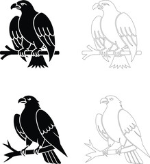 Silhouette of an eagle perched on a branch, flat bold black vector design