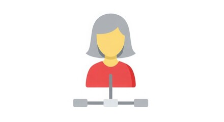 Illustration of a woman with gray hair and a red shirt connected to a network diagram graphic