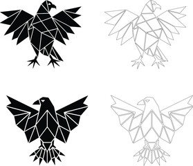 Silhouette of an eagle with geometric polygon wings, flat bold black vector