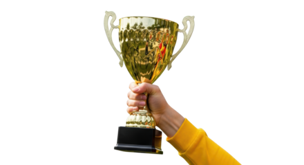Golden gold Trophy Holding cup Hand award golden trophy Cup. Cup